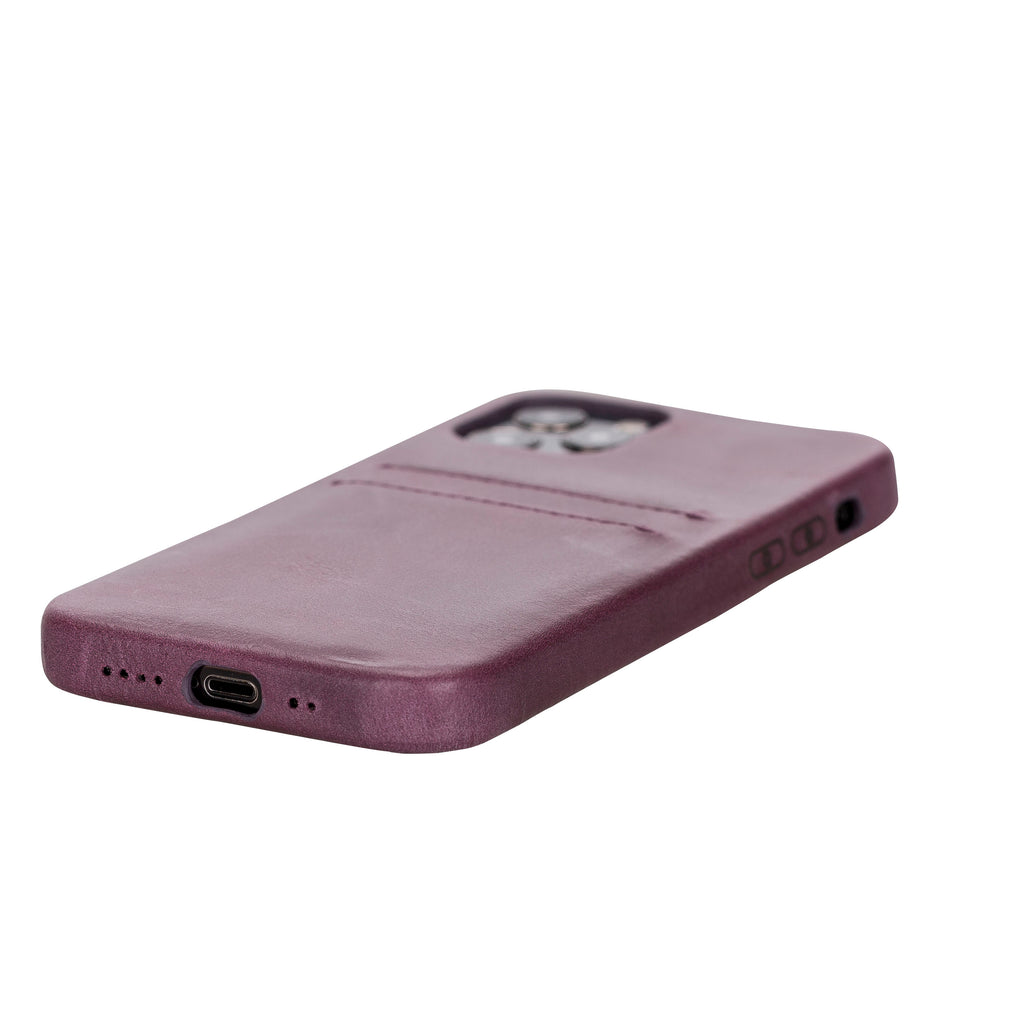 iPhone 12 Pro Purple Leather Snap-On Case with Card Holder - Hardiston - 4