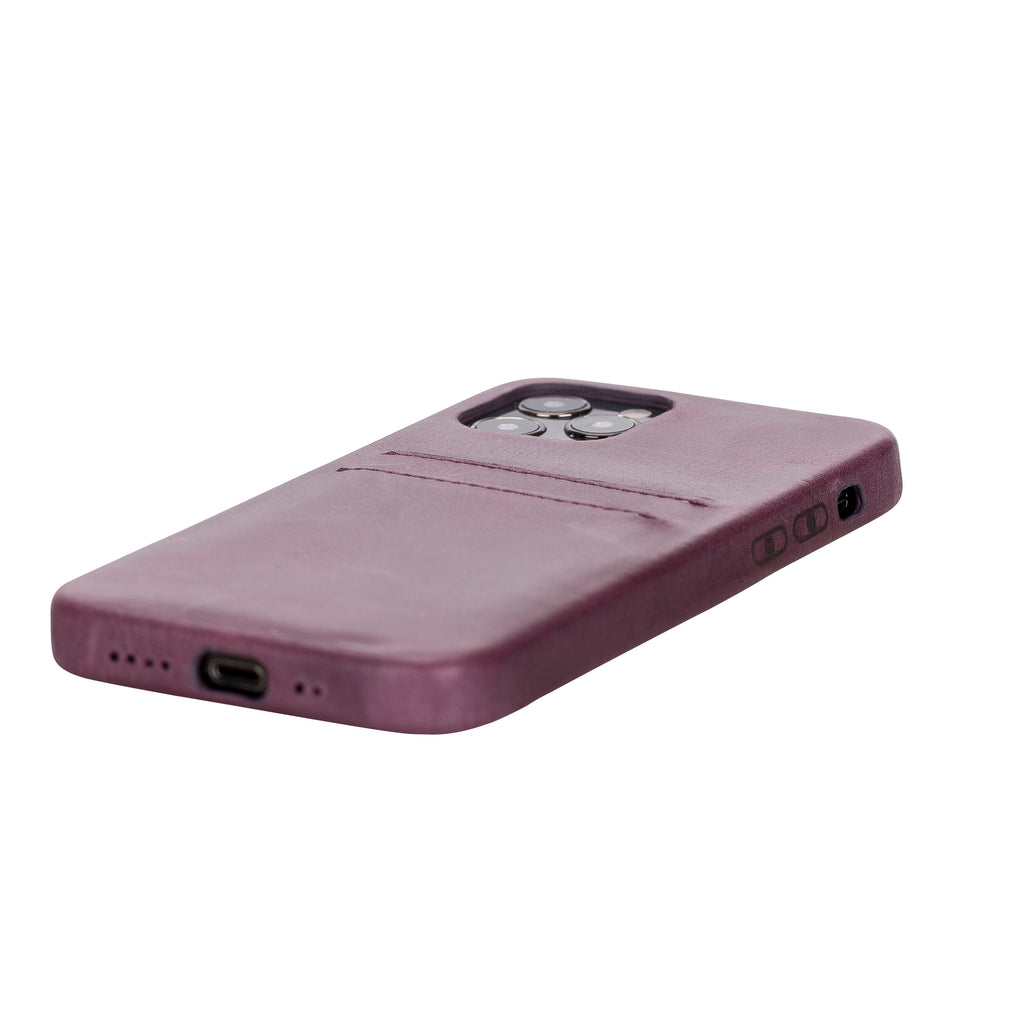 iPhone 12 Pro Purple Leather Snap-On Case with Card Holder - Hardiston - 5