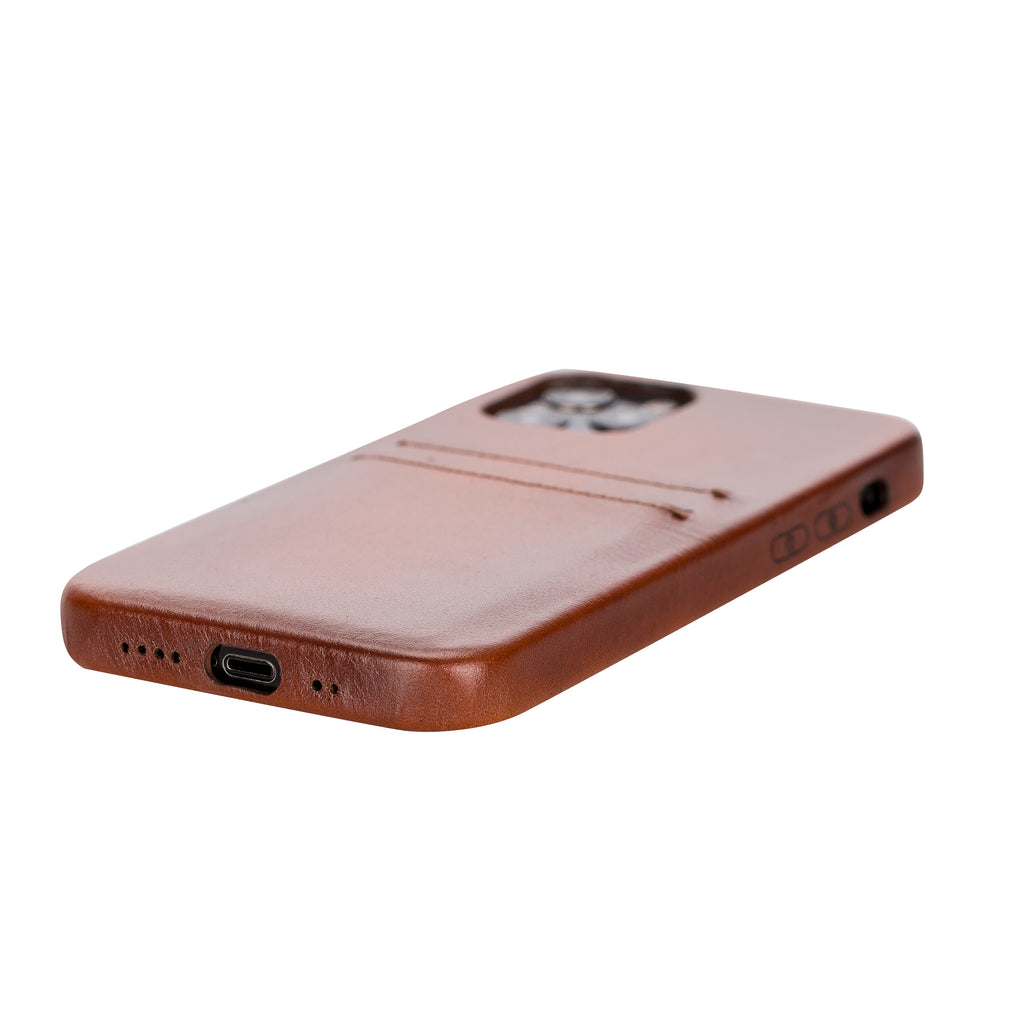 iPhone 12 Pro Russet Leather Snap-On Case with Card Holder - Hardiston - 5