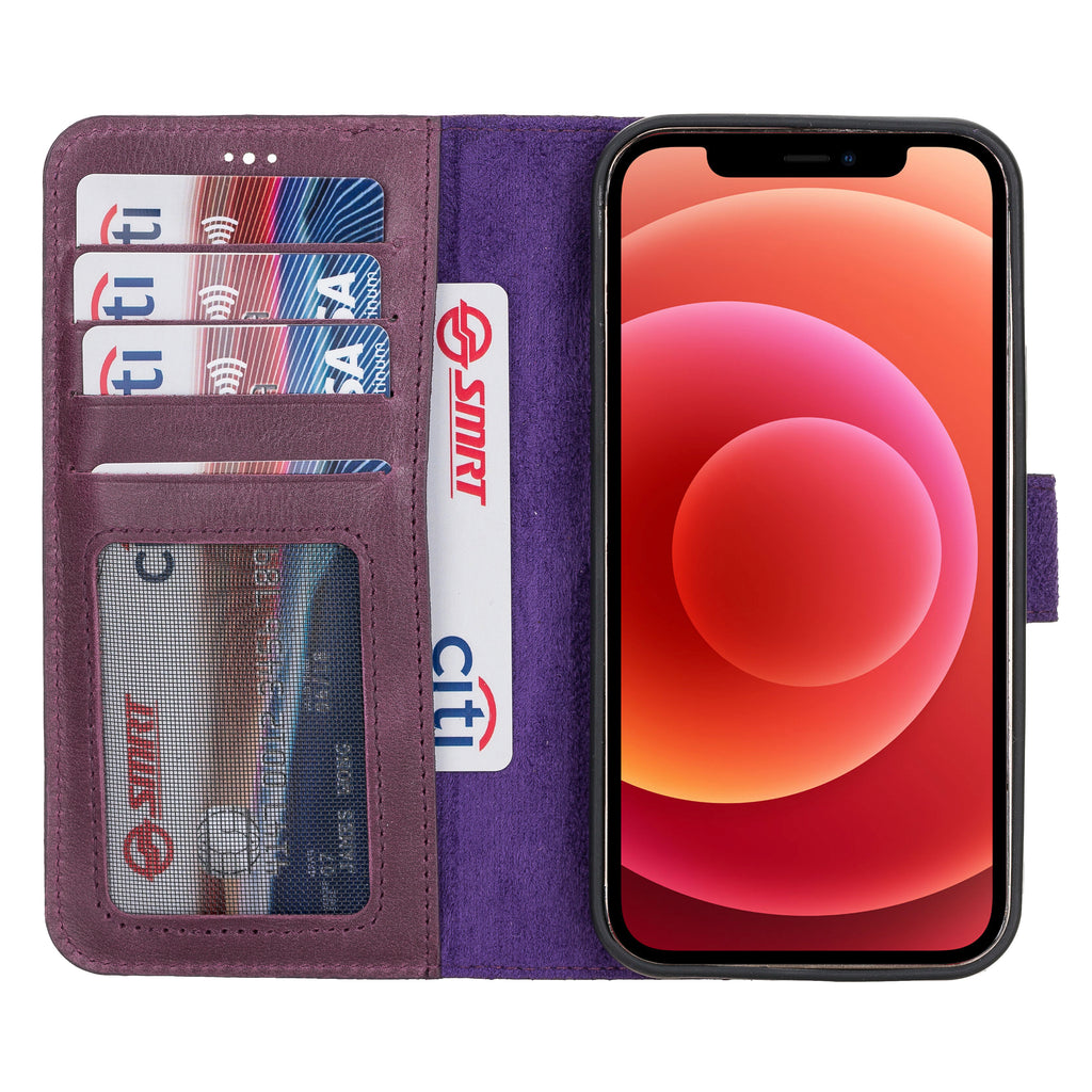 iPhone 12 Purple Leather Detachable 2-in-1 Wallet Case with Card Holder and MagSafe - Hardiston - 4