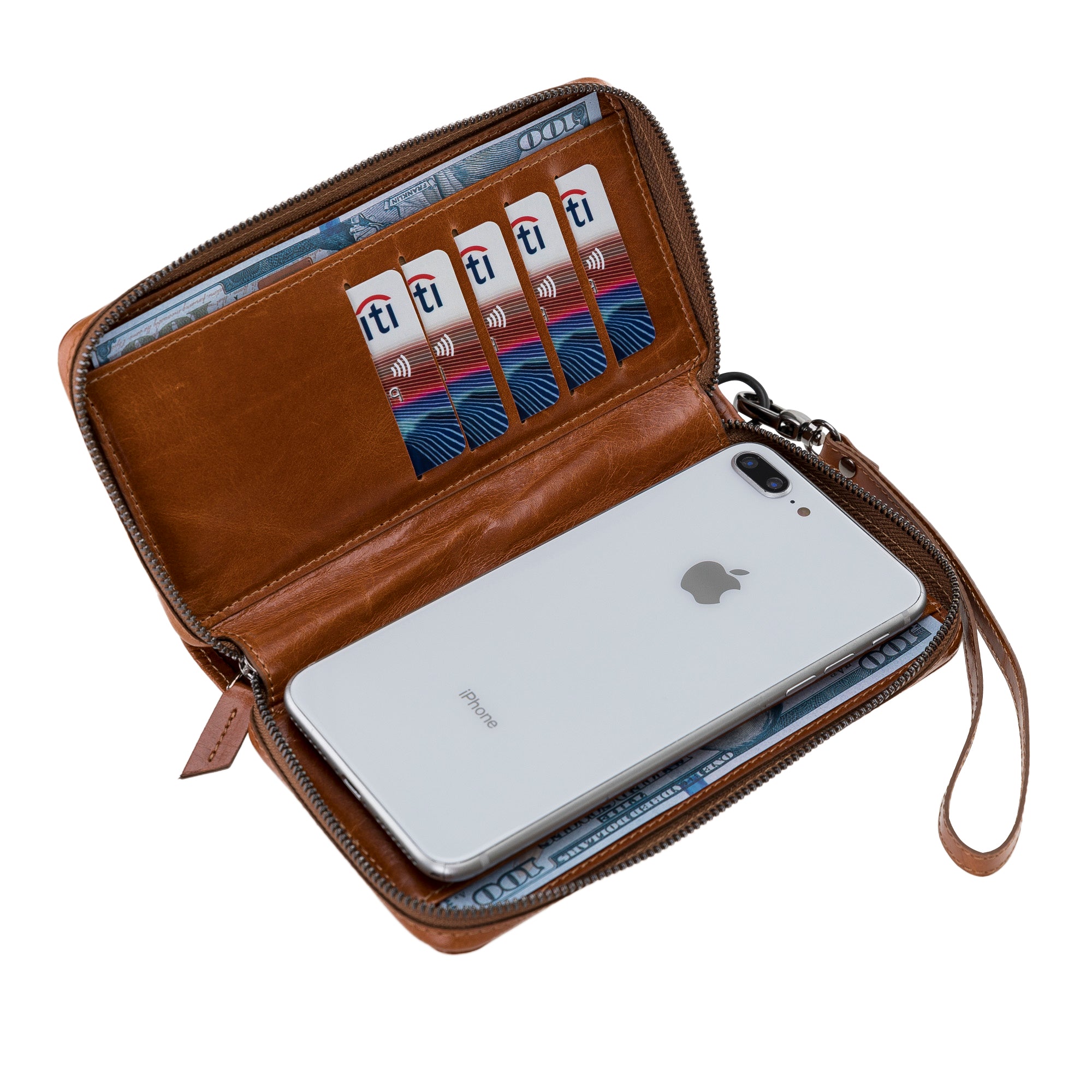 Buy GD Iphone 6plus Wallet Case ,Handbag Wallet Case Purse Premium Leather  Zipper Purse Make up Mirror Detachable Removable Magnetic Case with Flip  Card Holder Cover Pocket for Iphone6 Plus. (BRG Brown)