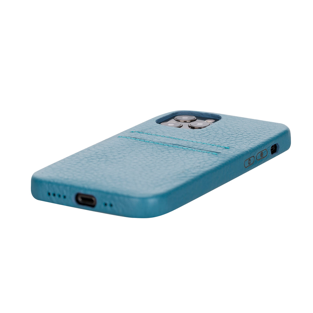 iPhone 12 Turquoise Leather Snap-On Case with Card Holder - Hardiston - 5