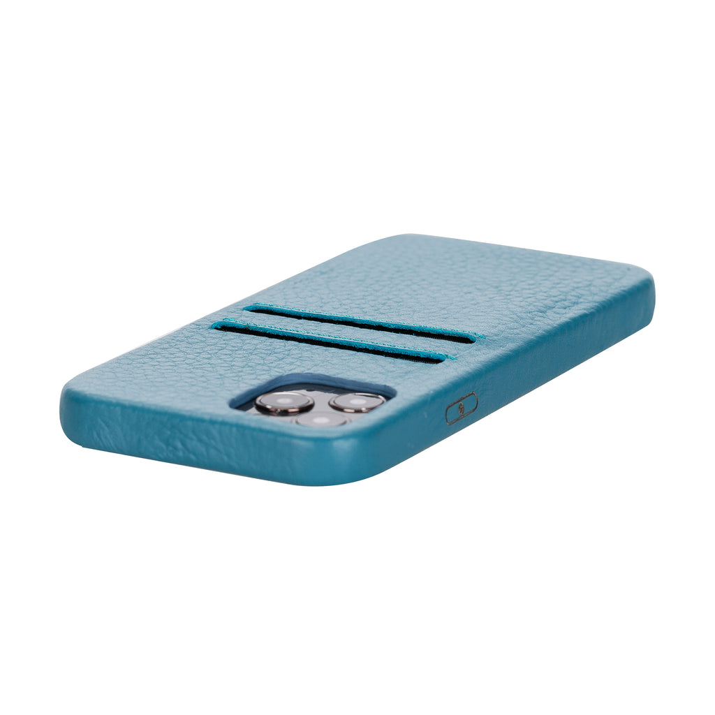 iPhone 12 Turquoise Leather Snap-On Case with Card Holder - Hardiston - 6