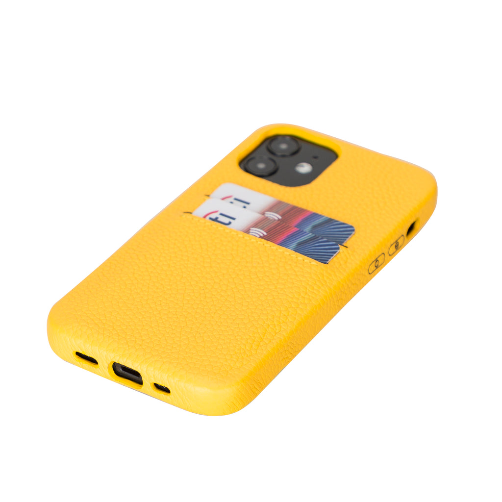 iPhone 12 Yellow Leather Snap-On Case with Card Holder - Hardiston - 4