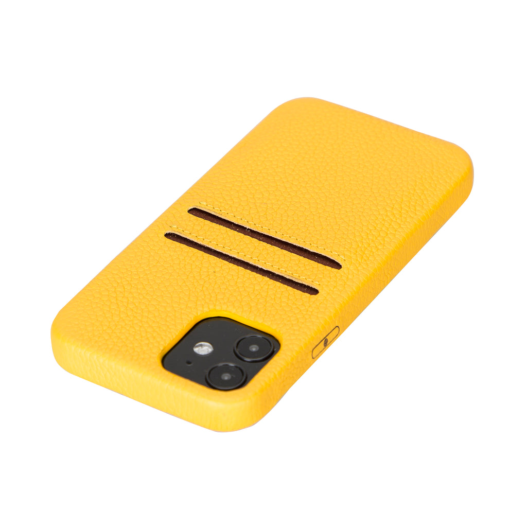 iPhone 12 Yellow Leather Snap-On Case with Card Holder - Hardiston - 6