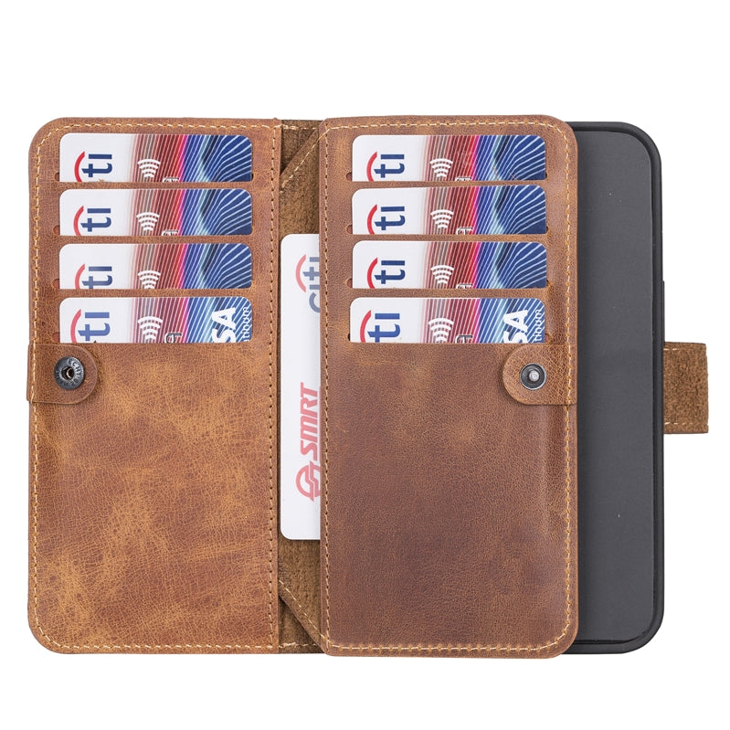 iPhone 13 Amber Leather Detachable Dual 2-in-1 Wallet Case with Card Holder and MagSafe - Hardiston - 3