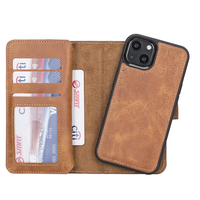 iPhone 13 Amber Leather Detachable Dual 2-in-1 Wallet Case with Card Holder and MagSafe - Hardiston - 4