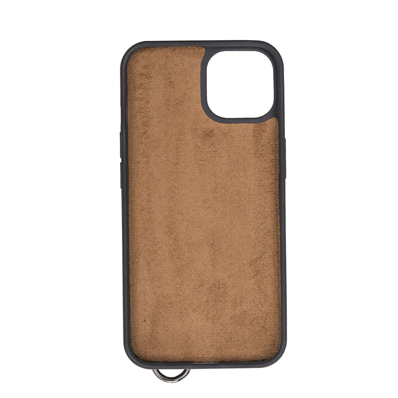 iPhone 13 Amber Leather Snap-On Card Holder Case with Back Strap - Hardiston - 4