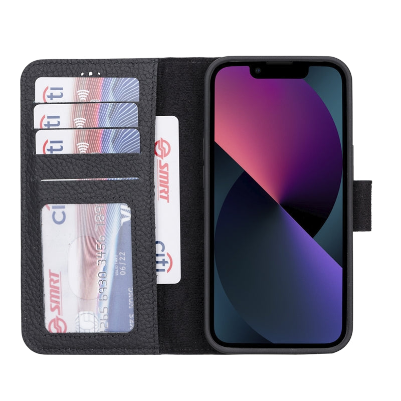 iPhone 13 Black Leather Detachable 2-in-1 Wallet Case with Card Holder and MagSafe - Hardiston - 1