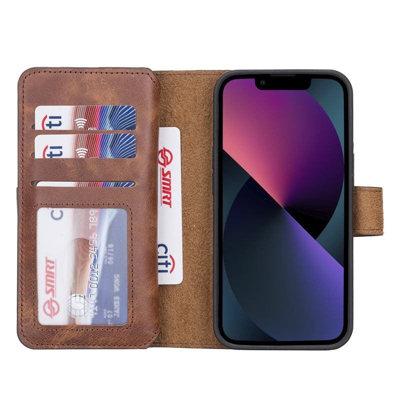 iPhone 13 Brown Leather Detachable Dual 2-in-1 Wallet Case with Card Holder and MagSafe - Hardiston - 2