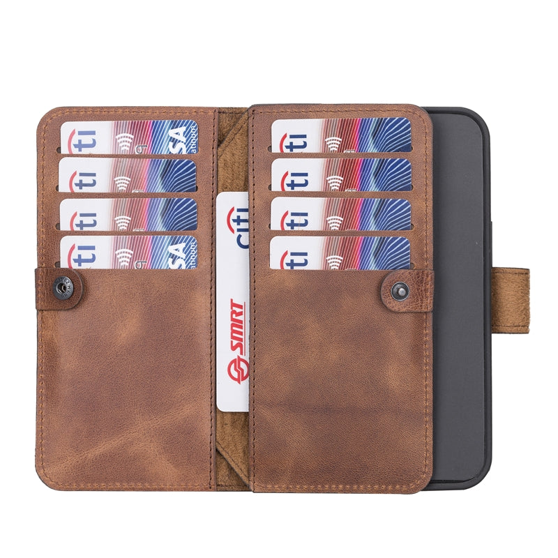 iPhone 13 Brown Leather Detachable Dual 2-in-1 Wallet Case with Card Holder and MagSafe - Hardiston - 3
