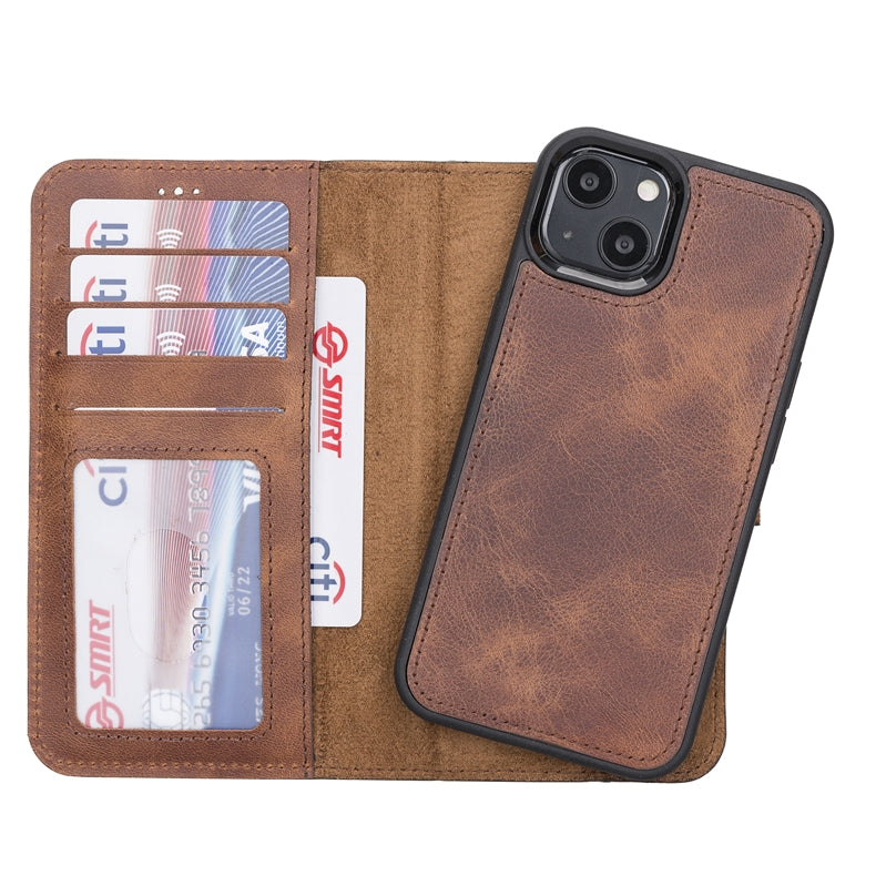 iPhone 13 Brown Leather Detachable 2-in-1 Wallet Case with Card Holder and MagSafe - Hardiston - 2