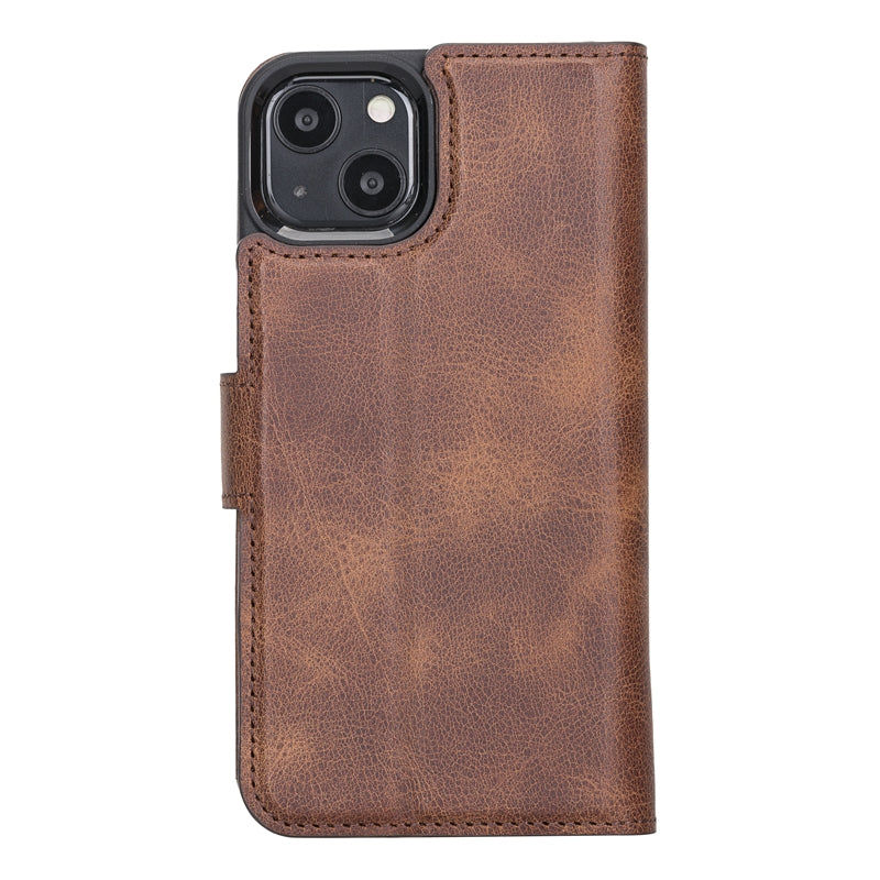 iPhone 13 Brown Leather Detachable 2-in-1 Wallet Case with Card Holder and MagSafe - Hardiston - 4