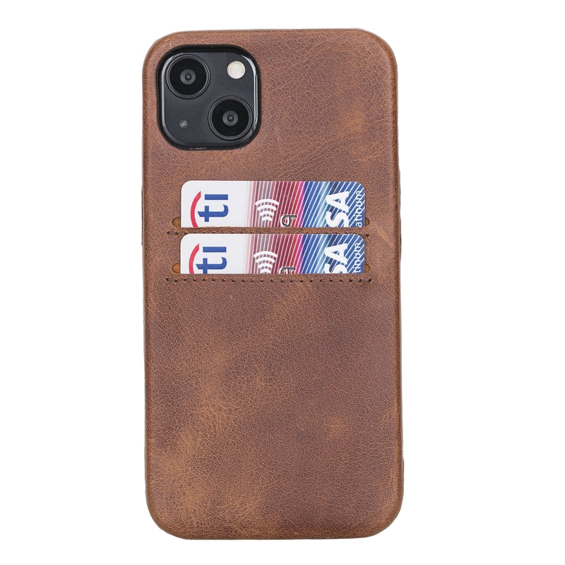 iPhone 13 Brown Leather Snap-On Case with Card Holder - Hardiston - 1