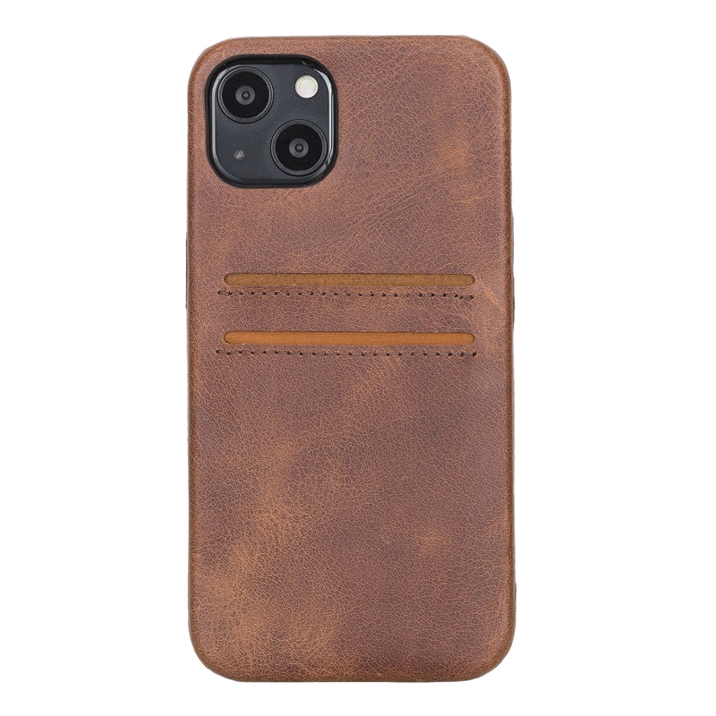 iPhone 13 Brown Leather Snap-On Case with Card Holder - Hardiston - 2