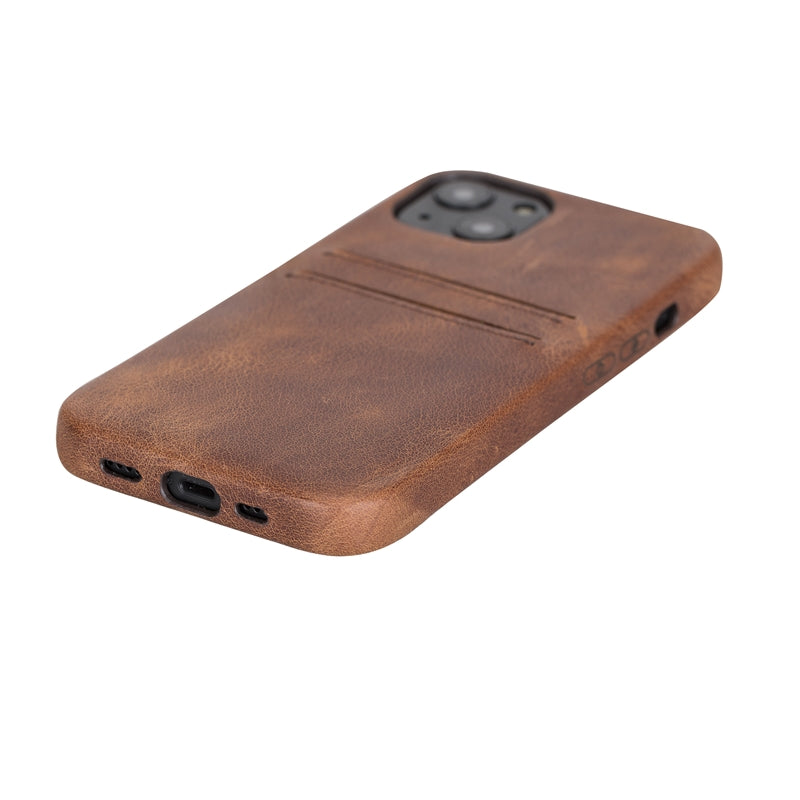 iPhone 13 Brown Leather Snap-On Case with Card Holder - Hardiston - 5