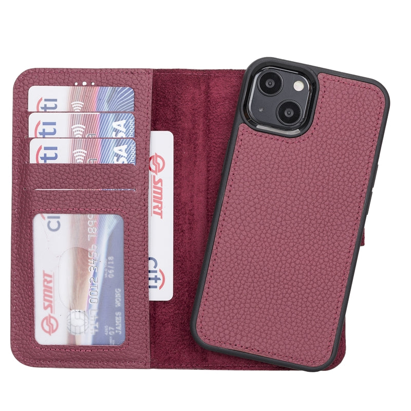 iPhone 13 Burgundy Leather Detachable 2-in-1 Wallet Case with Card Holder and MagSafe - Hardiston - 2