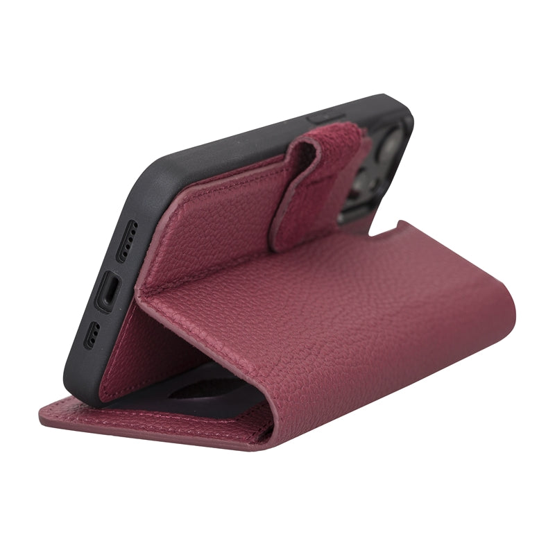iPhone 13 Burgundy Leather Detachable 2-in-1 Wallet Case with Card Holder and MagSafe - Hardiston - 7