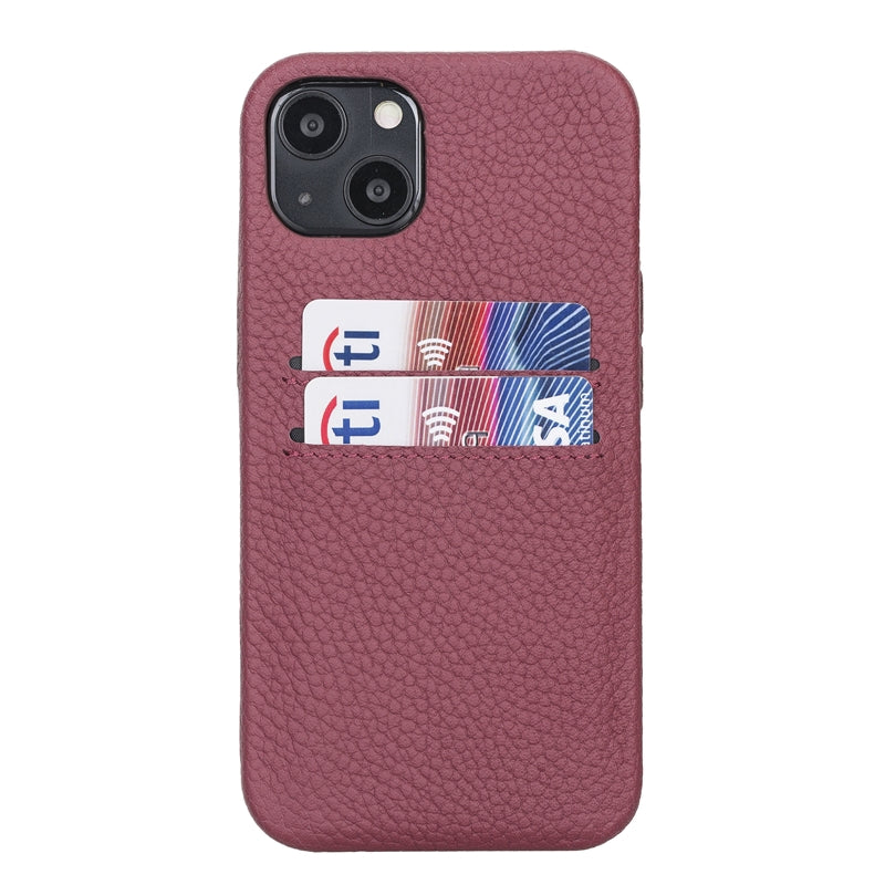 iPhone 13 Burgundy Leather Snap-On Case with Card Holder - Hardiston - 1