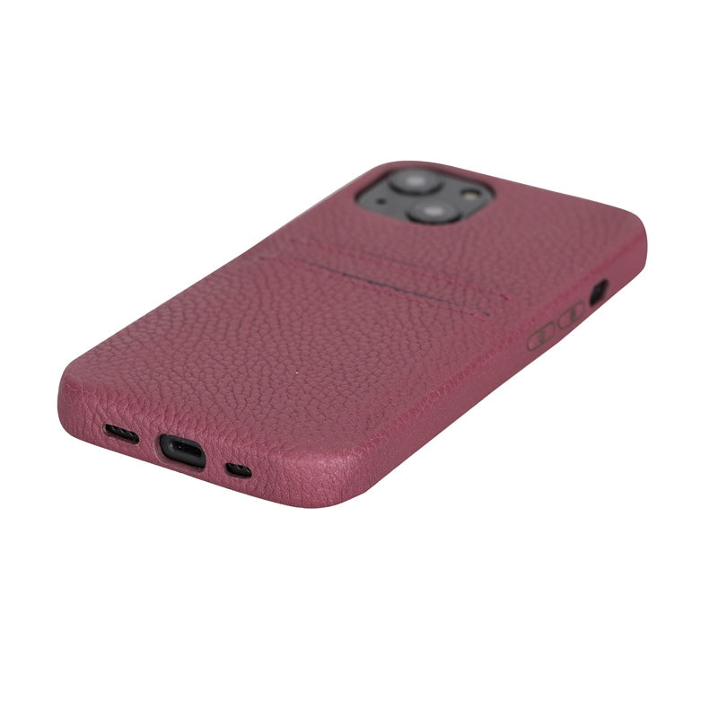 iPhone 13 Burgundy Leather Snap-On Case with Card Holder - Hardiston - 5
