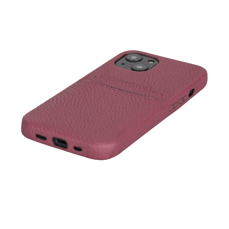 iPhone 13 Burgundy Leather Snap-On Case with Card Holder - Hardiston - 6
