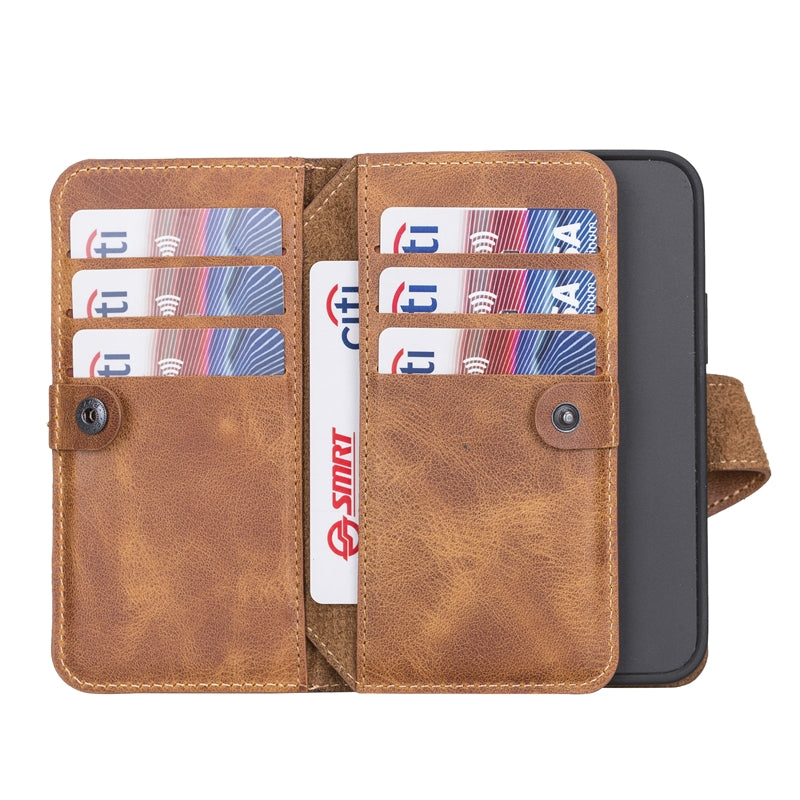 iPhone 13 Mini Amber Leather Detachable Dual 2-in-1 Wallet Case with Card Holder and MagSafe - Hardiston - 3