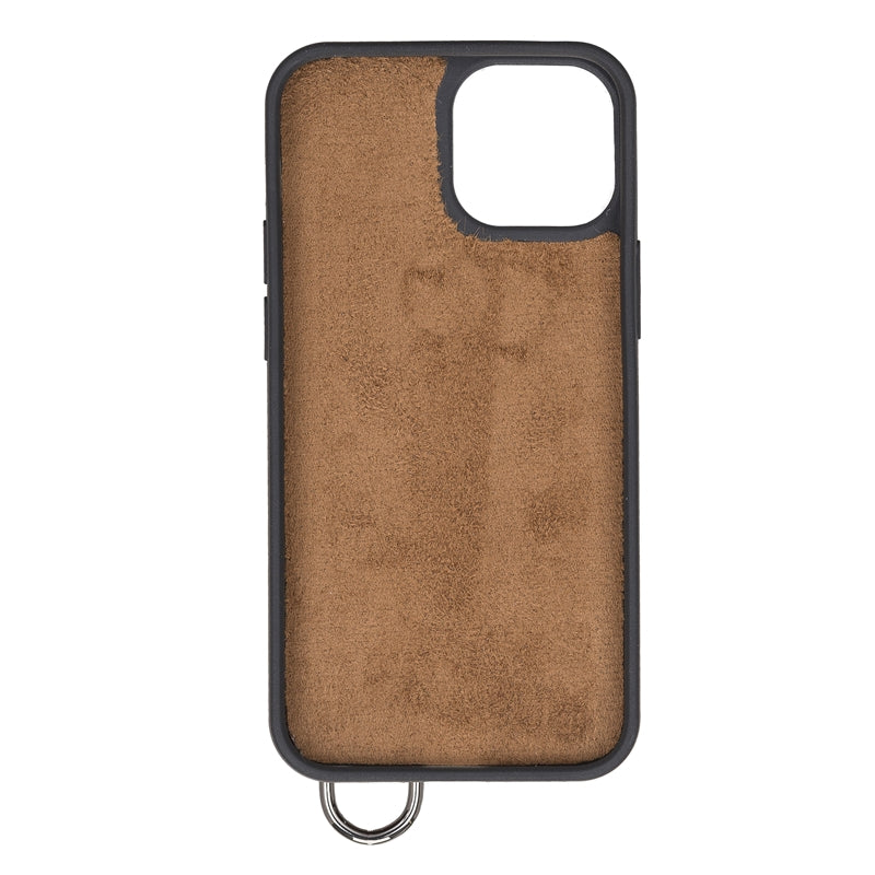 iPhone 13 Mini Amber Leather Snap-On Card Holder Case with Back Strap - Hardiston - 4