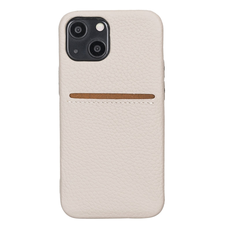 iPhone 13 Mini Beige Leather Snap-On Case with Card Holder - Hardiston - 2