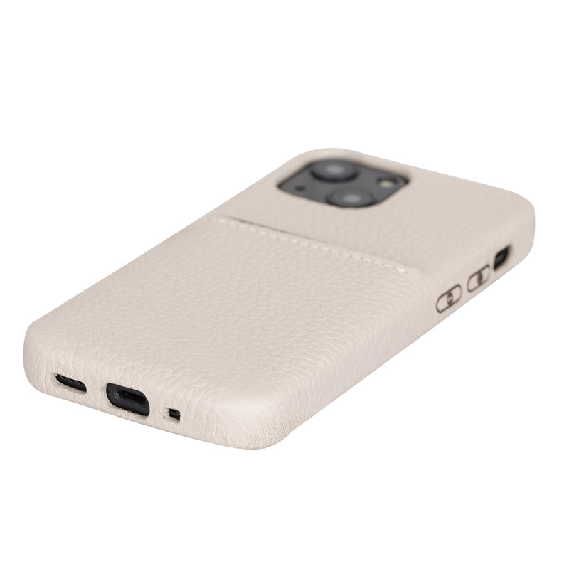 iPhone 13 Mini Beige Leather Snap-On Case with Card Holder - Hardiston - 5