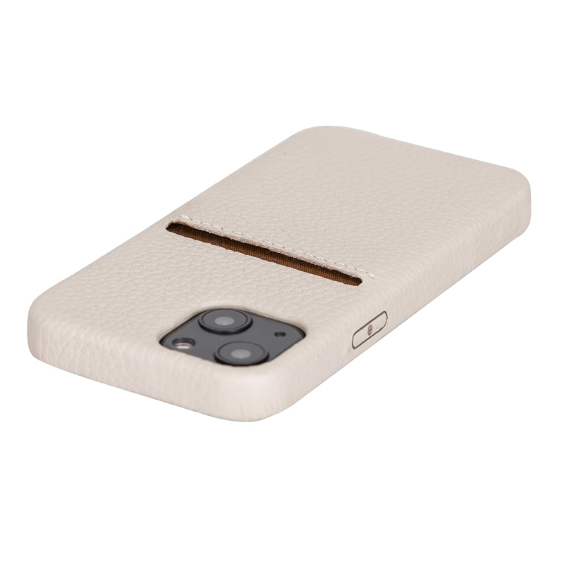 iPhone 13 Mini Beige Leather Snap-On Case with Card Holder - Hardiston - 7