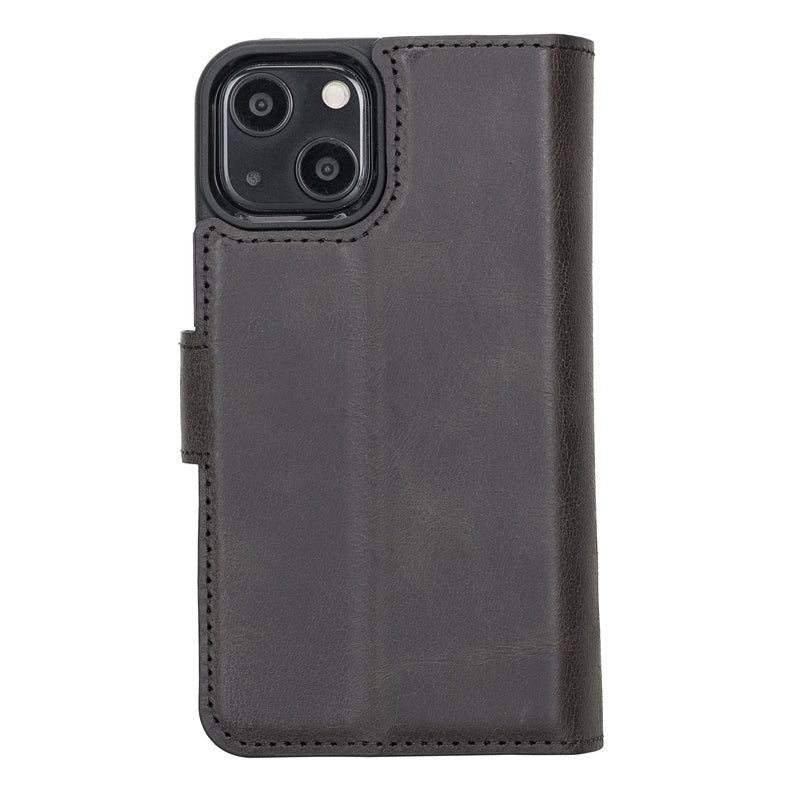 iPhone 13 Mini Black Leather Detachable Dual 2-in-1 Wallet Case with Card Holder and MagSafe - Hardiston - 5