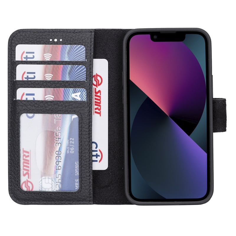 iPhone 13 Mini Black Leather Detachable 2-in-1 Wallet Case with Card Holder and MagSafe - Hardiston - 2
