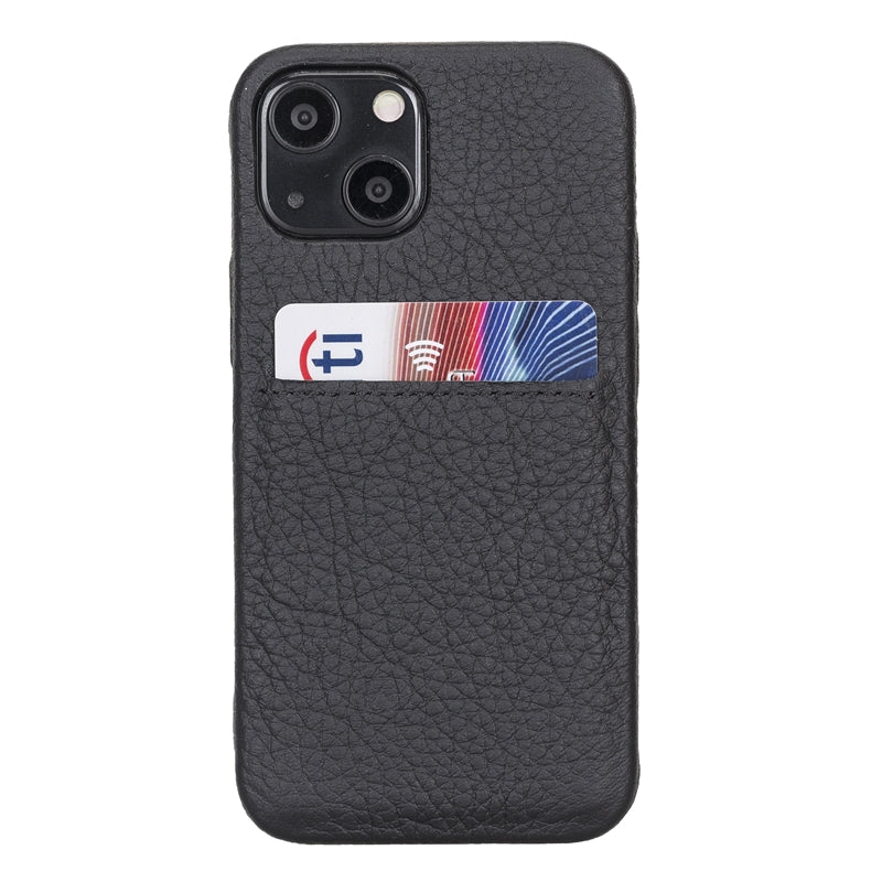 iPhone 13 Mini Black Leather Snap-On Case with Card Holder - Hardiston - 1