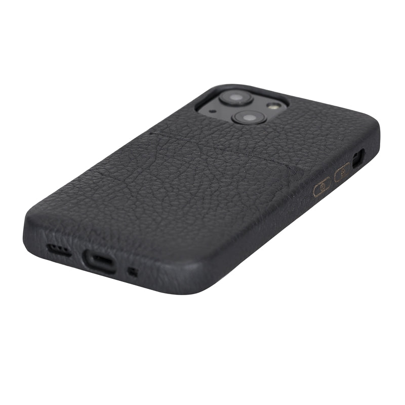 iPhone 13 Mini Black Leather Snap-On Case with Card Holder - Hardiston - 6