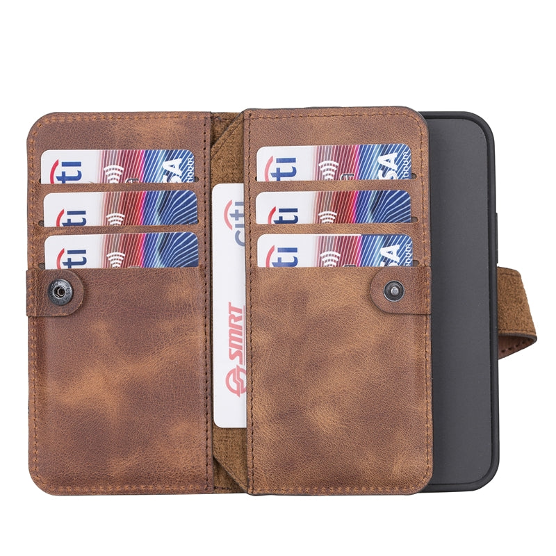 iPhone 13 Mini Brown Leather Detachable Dual 2-in-1 Wallet Case with Card Holder and MagSafe - Hardiston - 3