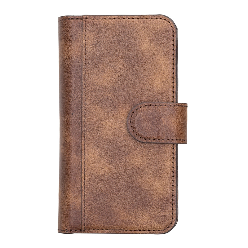 iPhone 13 Mini Brown Leather Detachable Dual 2-in-1 Wallet Case with Card Holder and MagSafe - Hardiston - 5