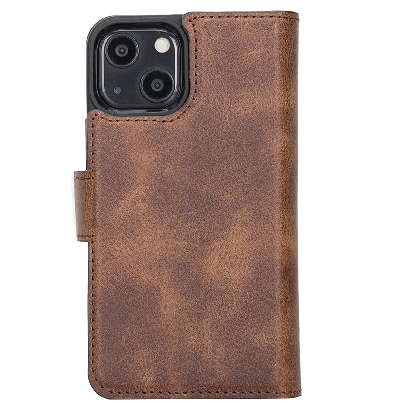 iPhone 13 Mini Brown Leather Detachable Dual 2-in-1 Wallet Case with Card Holder and MagSafe - Hardiston - 6