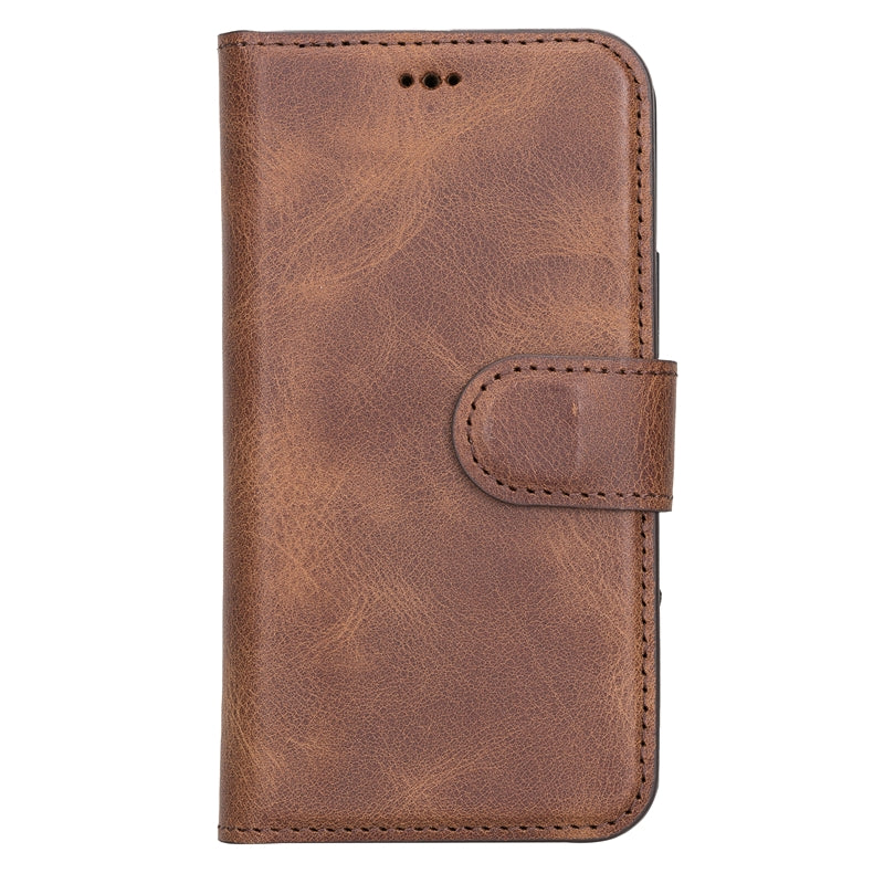 iPhone 13 Mini Brown Leather Detachable 2-in-1 Wallet Case with Card Holder and MagSafe - Hardiston - 3