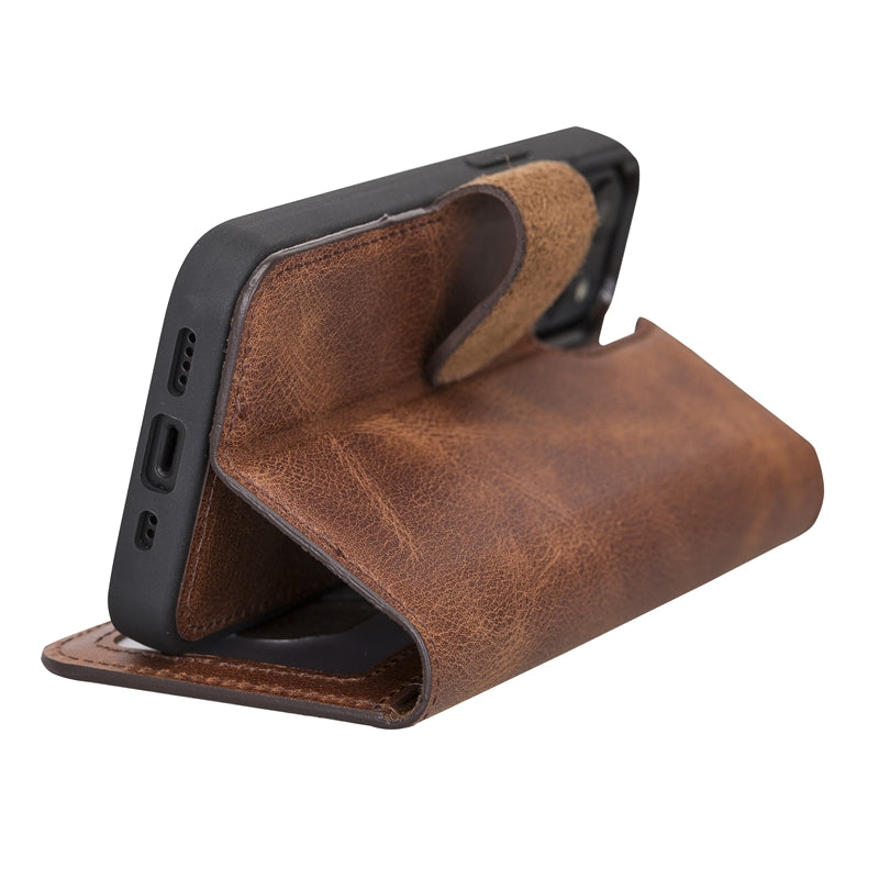 iPhone 13 Mini Brown Leather Detachable 2-in-1 Wallet Case with Card Holder and MagSafe - Hardiston - 7