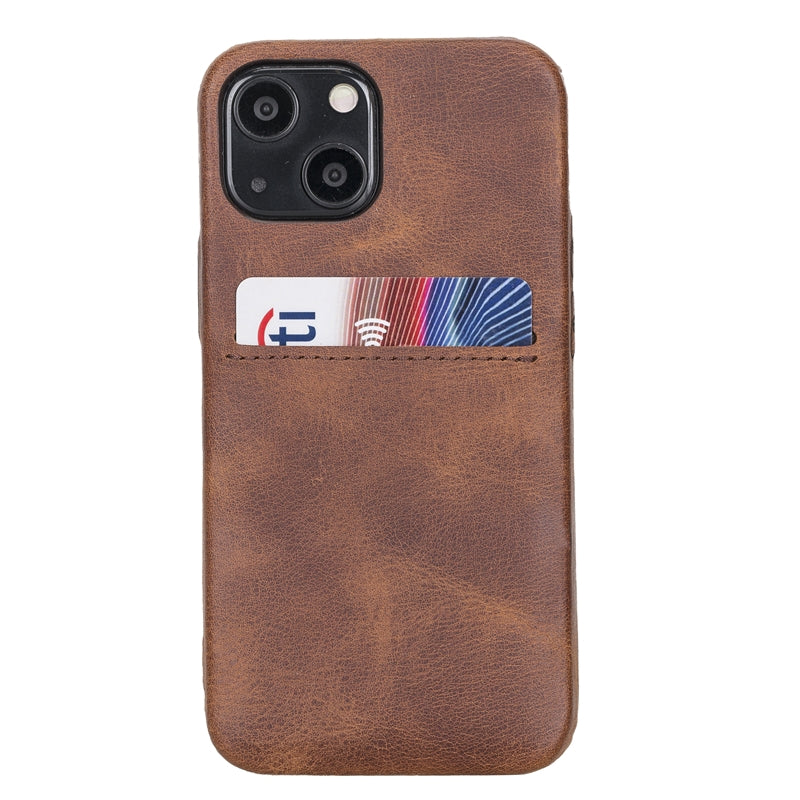iPhone 13 Mini Brown Leather Snap-On Case with Card Holder - Hardiston - 1