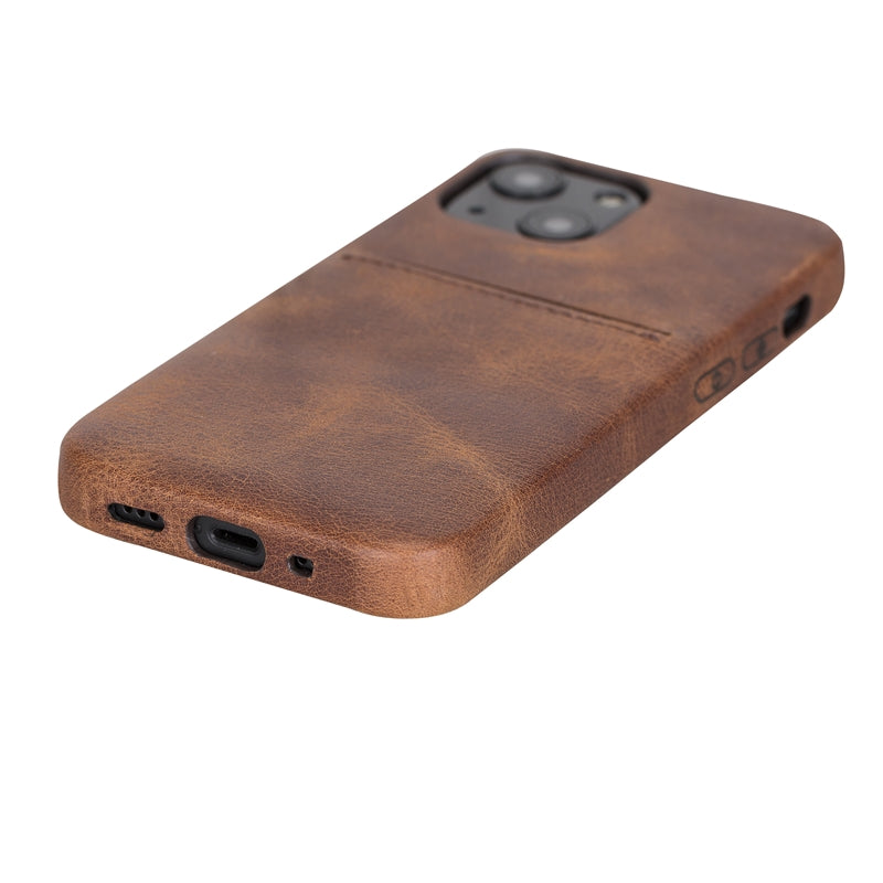 iPhone 13 Mini Brown Leather Snap-On Case with Card Holder - Hardiston - 5