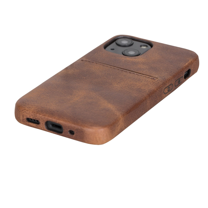 iPhone 13 Mini Brown Leather Snap-On Case with Card Holder - Hardiston - 6