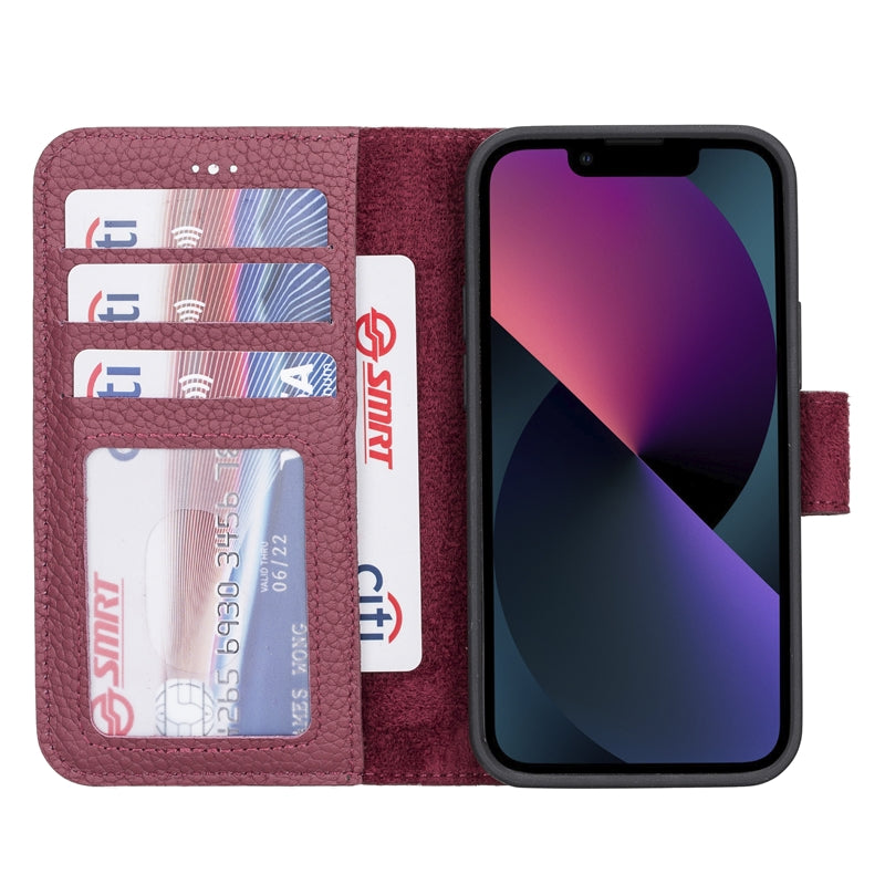 iPhone 13 Mini Burgundy Leather Detachable 2-in-1 Wallet Case with Card Holder and MagSafe - Hardiston - 2