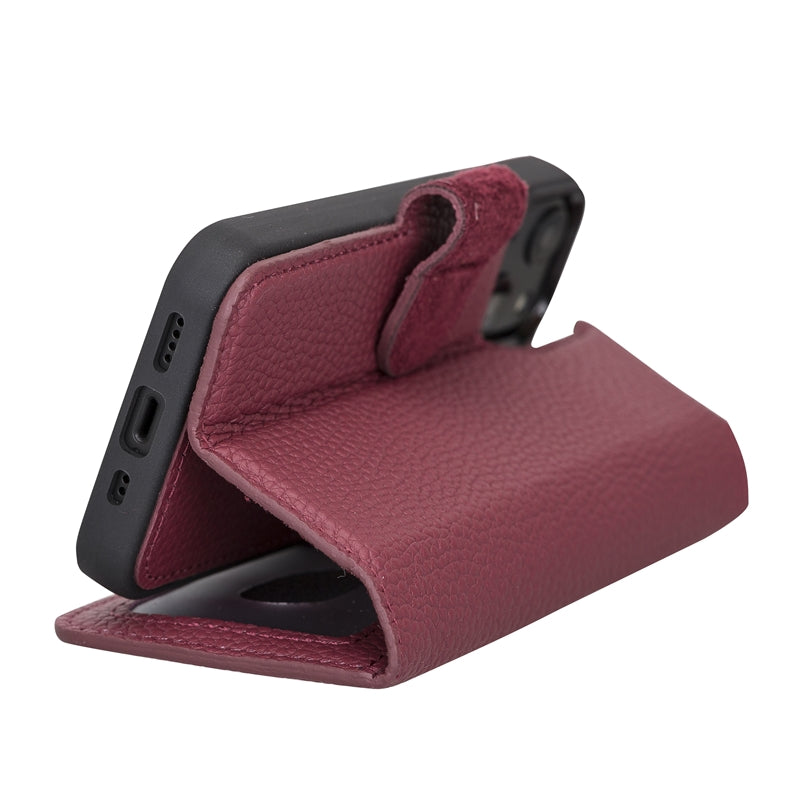 iPhone 13 Mini Burgundy Leather Detachable 2-in-1 Wallet Case with Card Holder and MagSafe - Hardiston - 7