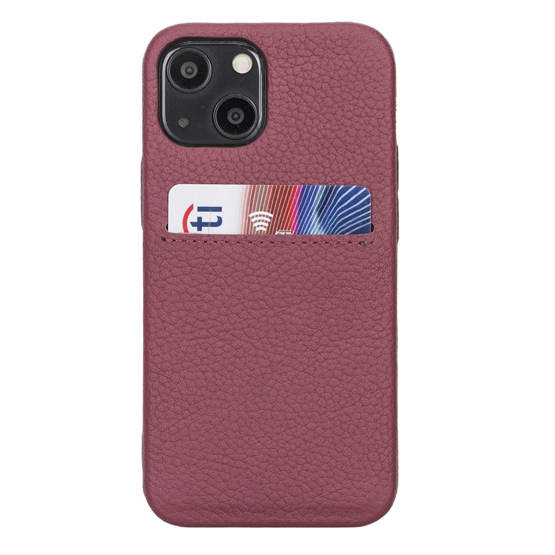 iPhone 13 Mini Burgundy Leather Snap-On Case with Card Holder - Hardiston - 1