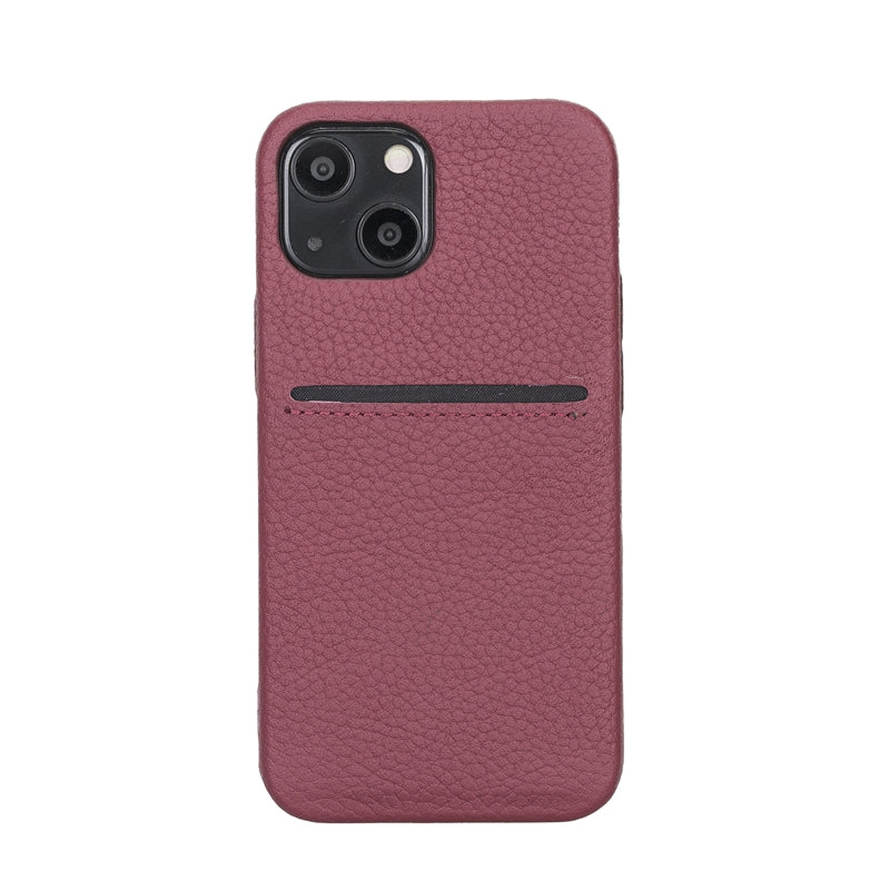 iPhone 13 Mini Burgundy Leather Snap-On Case with Card Holder - Hardiston - 2