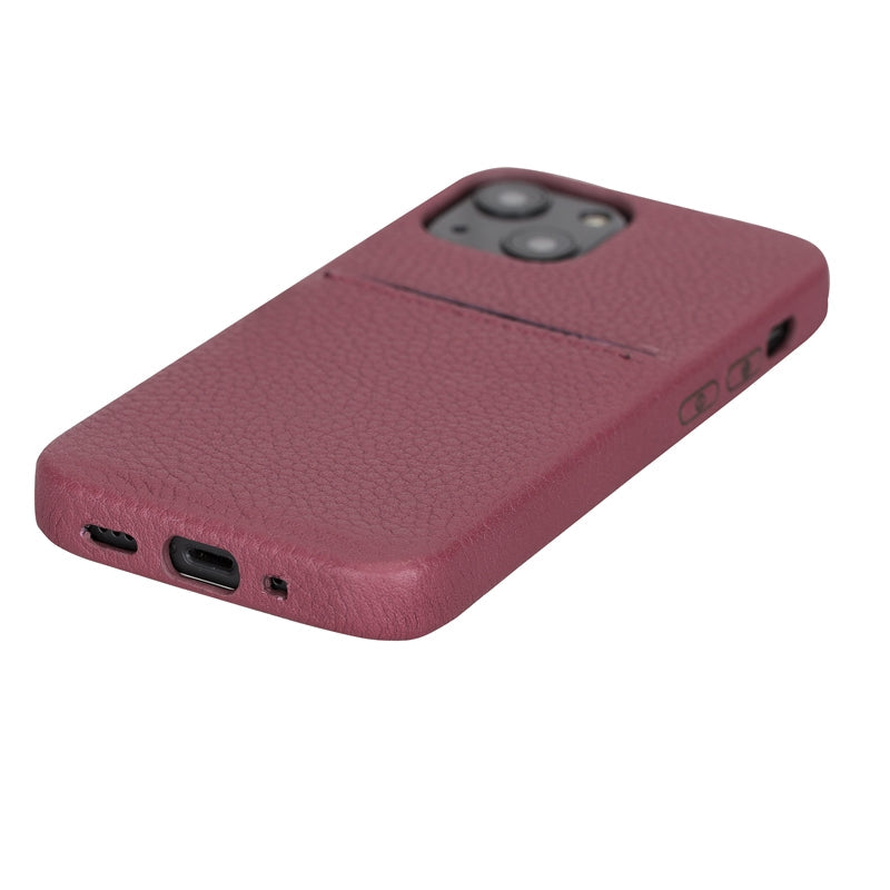 iPhone 13 Mini Burgundy Leather Snap-On Case with Card Holder - Hardiston - 5