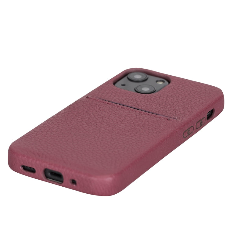 iPhone 13 Mini Burgundy Leather Snap-On Case with Card Holder - Hardiston - 6