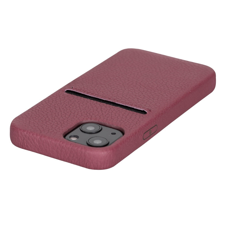 iPhone 13 Mini Burgundy Leather Snap-On Case with Card Holder - Hardiston - 7