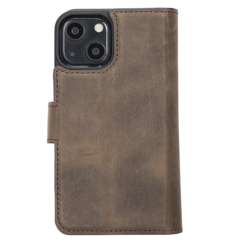 iPhone 13 Mini Mocha Leather Detachable Dual 2-in-1 Wallet Case with Card Holder and MagSafe - Hardiston - 6
